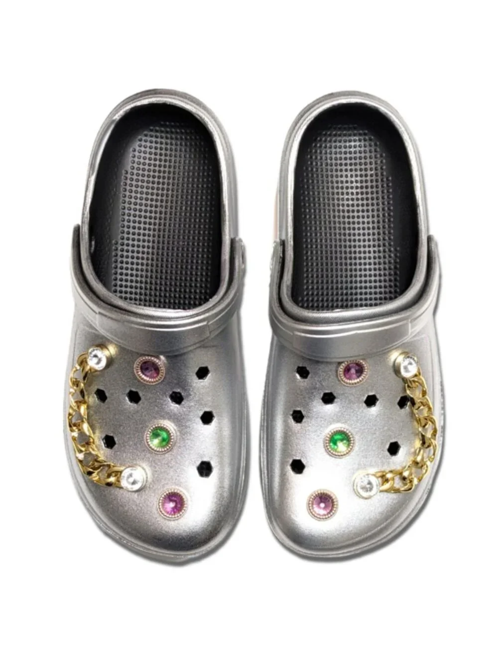 Girl's Silver Clogs, Craytown Brand, Accessories Included, J4-J6